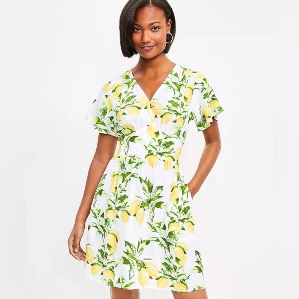 READY TO SHIP NWT LOFT White and Yellow Lemon Print Mini Dress